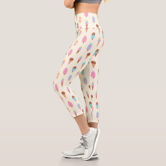 Leggings Capri Cute Pastel Motif de crème glacée (Gauche)