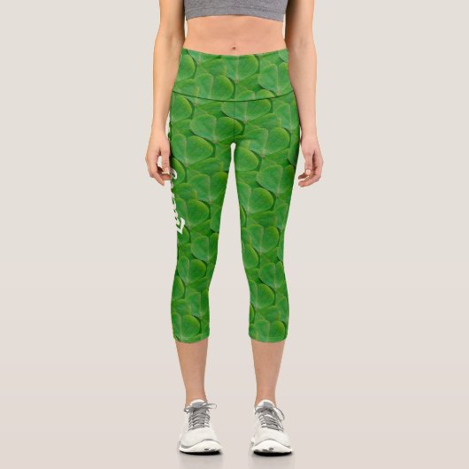 Leggings Capri Cute Patricks Day Vert Irlandais Lucky Clover Moti (Recto)