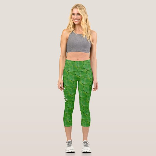 Leggings Capri Cute Patricks Day Vert Irlandais Lucky Clover Moti (Recto)