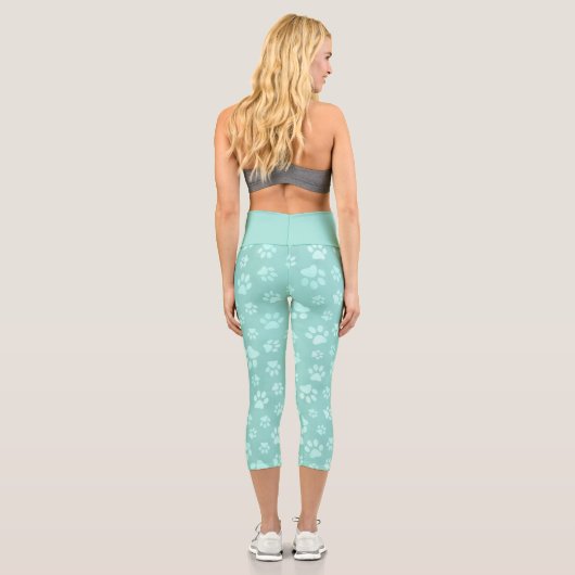 Leggings Capri Cute Paws Pattern Mint (Verso)