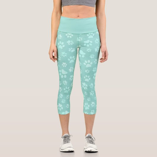 Leggings Capri Cute Paws Pattern Mint (Recto)