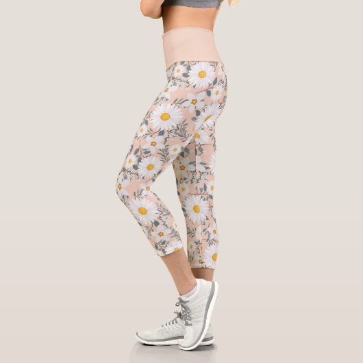 Leggings Capri Cute Pêche Et Blanc Fleur Faisée (Gauche)
