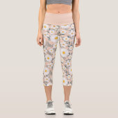 Leggings Capri Cute Pêche Et Blanc Fleur Faisée (Recto)