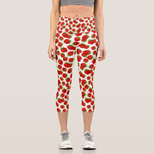 Leggings Capri Cute Red Strawberry Green Feuille Motif de fruits