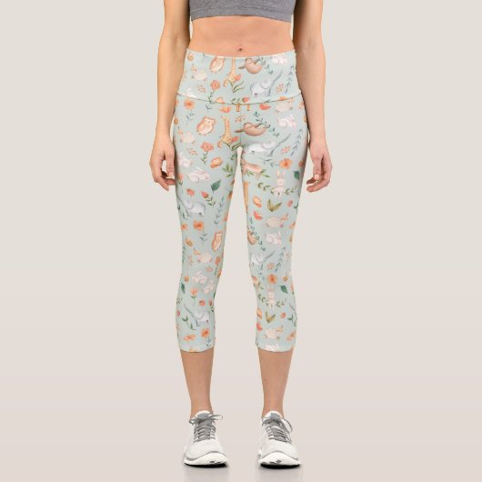 Leggings Capri Cute Turquoise bébé animal Pastel Motif (Recto)