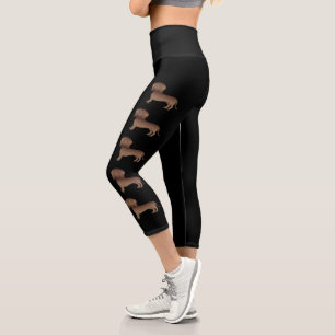 Leggings Capri Dachshunds de dessin animé aux poils lisses marron