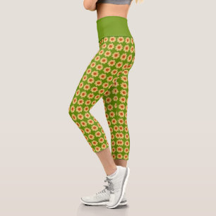Leggings Capri Dahlia jaune motif floral sur vert
