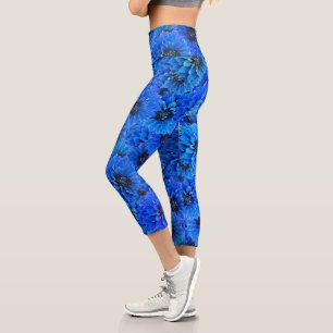 Leggings Capri Dahlias en bleu royal - design floral,