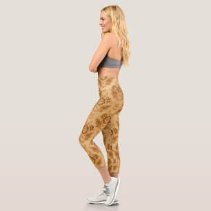 Leggings Capri Damas Or Floral Doré
