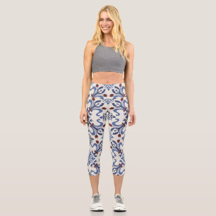 Leggings Capri Damask Majolica Poterie Design Carreaux