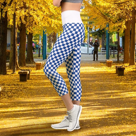 Leggings Capri Damier Bleu Nuit Blanc
