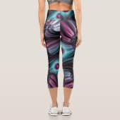 Leggings Capri Dans la profondeur Bleu rose Abstrait Fractal Art (Verso)