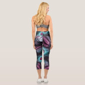 Leggings Capri Dans la profondeur Bleu rose Abstrait Fractal Art (Verso)
