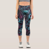 Leggings Capri Dans la profondeur Bleu rose Abstrait Fractal Art (Recto)