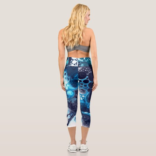 Leggings Capri Débardeur d'art fluide bleu et Marbre blanc (Verso)