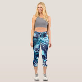Leggings Capri Débardeur d'art fluide bleu et Marbre blanc (Recto)