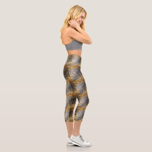 Leggings Capri Décoratifs, clinquants, scintillants, noirs, or, l
