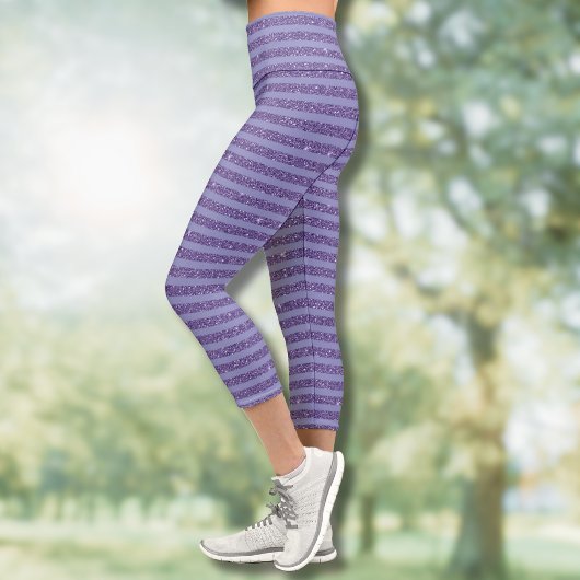 Leggings Capri Deep Amethyst Glitter Style Horizontal Stripes