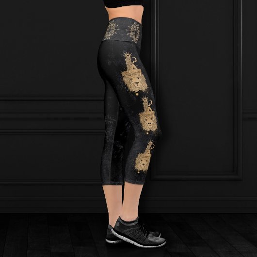 Leggings Capri Déesse du Zodiaque | Astrologie Cosmic Gold Leo