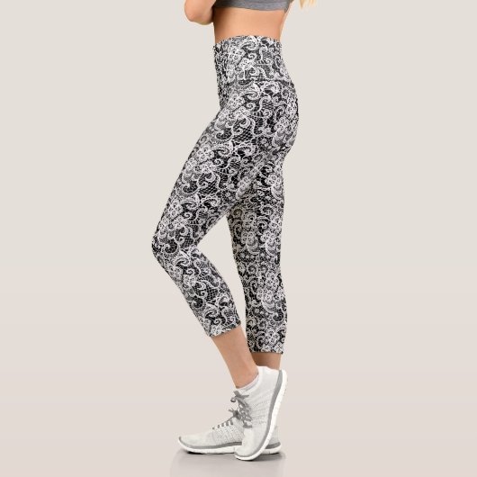 Leggings Capri Dentelle blanche en noir (Gauche)