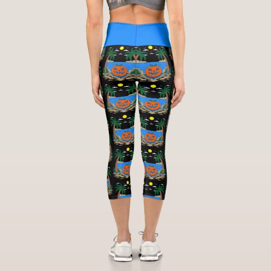 Leggings Capri déplaisant halloween île tropicale citrouille (Verso)