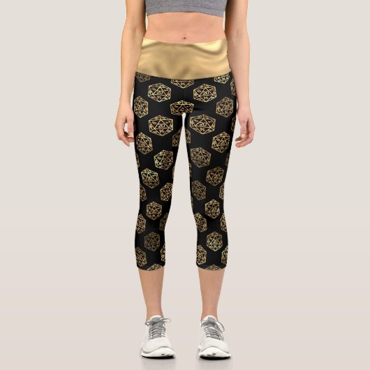 Leggings Capri Dés RPG | Gold Imaginaire Retro Tabletop PnP Gamer (Recto)