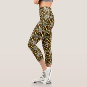 Leggings Capri Design Abstrait Brown Et Gold Stars