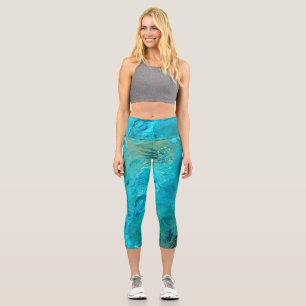 Leggings Capri Design abstrait en imitation marbre émeraude tenda