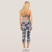 Leggings Capri Design abstrait noir, gris et blanc (Verso)