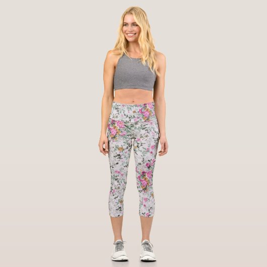 Leggings Capri Design artistique rose et vert (Recto)