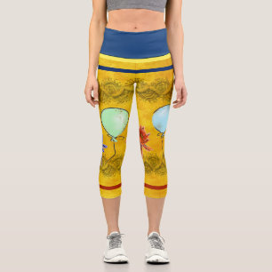 Leggings Capri Design de fête avec ballons et fleurs