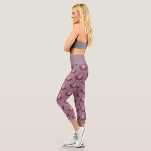 Leggings Capri Design de fleurs Mauve Lotus