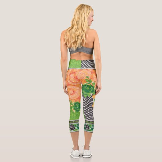 Leggings Capri design d'un mur vert et jaune suspendu (Verso)