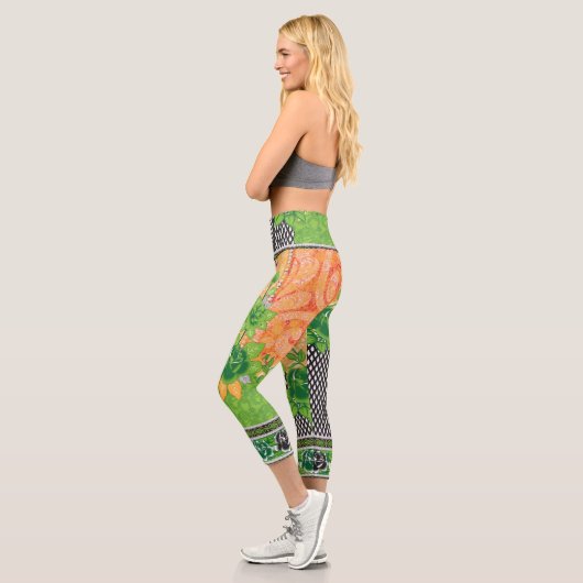 Leggings Capri design d'un mur vert et jaune suspendu (Gauche)