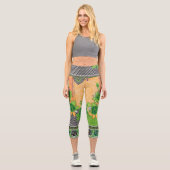 Leggings Capri design d'un mur vert et jaune suspendu (Recto)