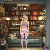 Leggings Capri Design floral rose et blanc : texte et logo person