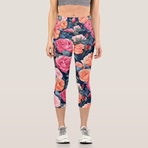 Leggings Capri Design Motif Rose rouge rose orange