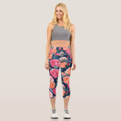 Leggings Capri Design Motif Rose rouge rose orange (Recto)
