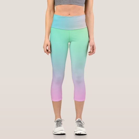 Leggings Capri Design Ombre vert menthe et rose pastel (Recto)