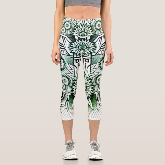 Leggings Capri Design tribal teinte verte (Recto)