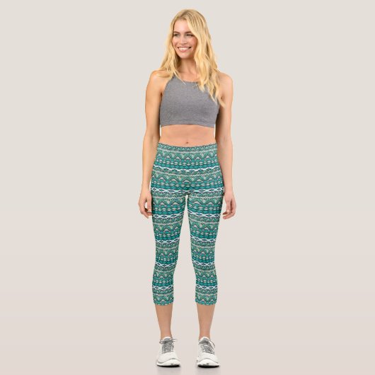 Leggings Capri Design vert doux design motif aztèque (Recto)