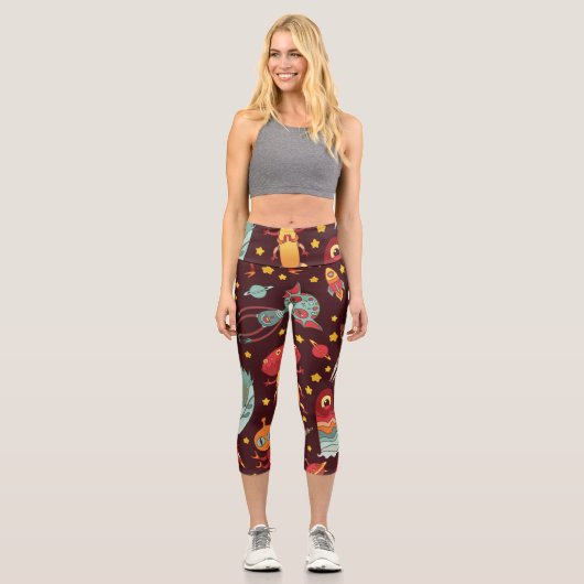 Leggings Capri Dessin Alien : Espace Vintage (Recto)