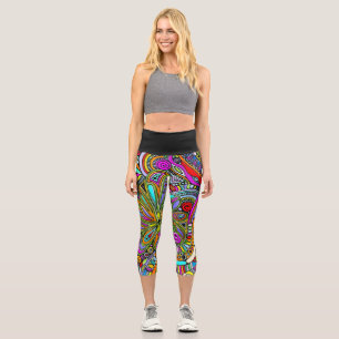Leggings Capri Dessin d'art fantastique - Fleurs abstraites 1