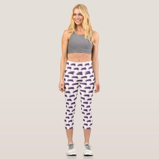 Leggings Capri Dessin de moto de sport violet (Recto)