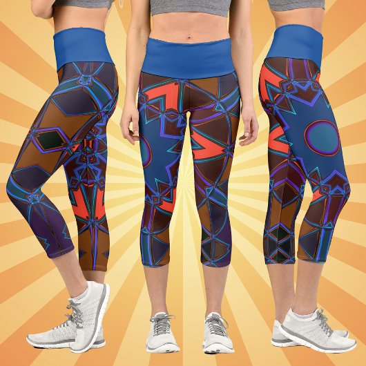 Leggings Capri Dessin Mandala bleu orange et violet