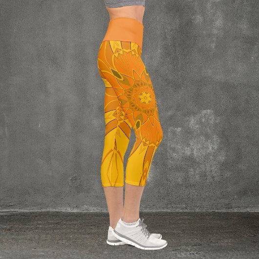 Leggings Capri Dessin Mandala Fleur Jaune