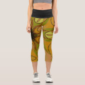 Leggings Capri Dessin Mandala Fleur Jaune et Vert (Recto)