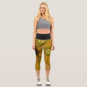 Leggings Capri Dessin Mandala Fleur Jaune et Vert (Recto)