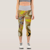 Leggings Capri Dessin Mandala Fleur Jaune Gris et Rouge (Recto)