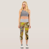 Leggings Capri Dessin Mandala Fleur Jaune Gris et Rouge (Recto)
